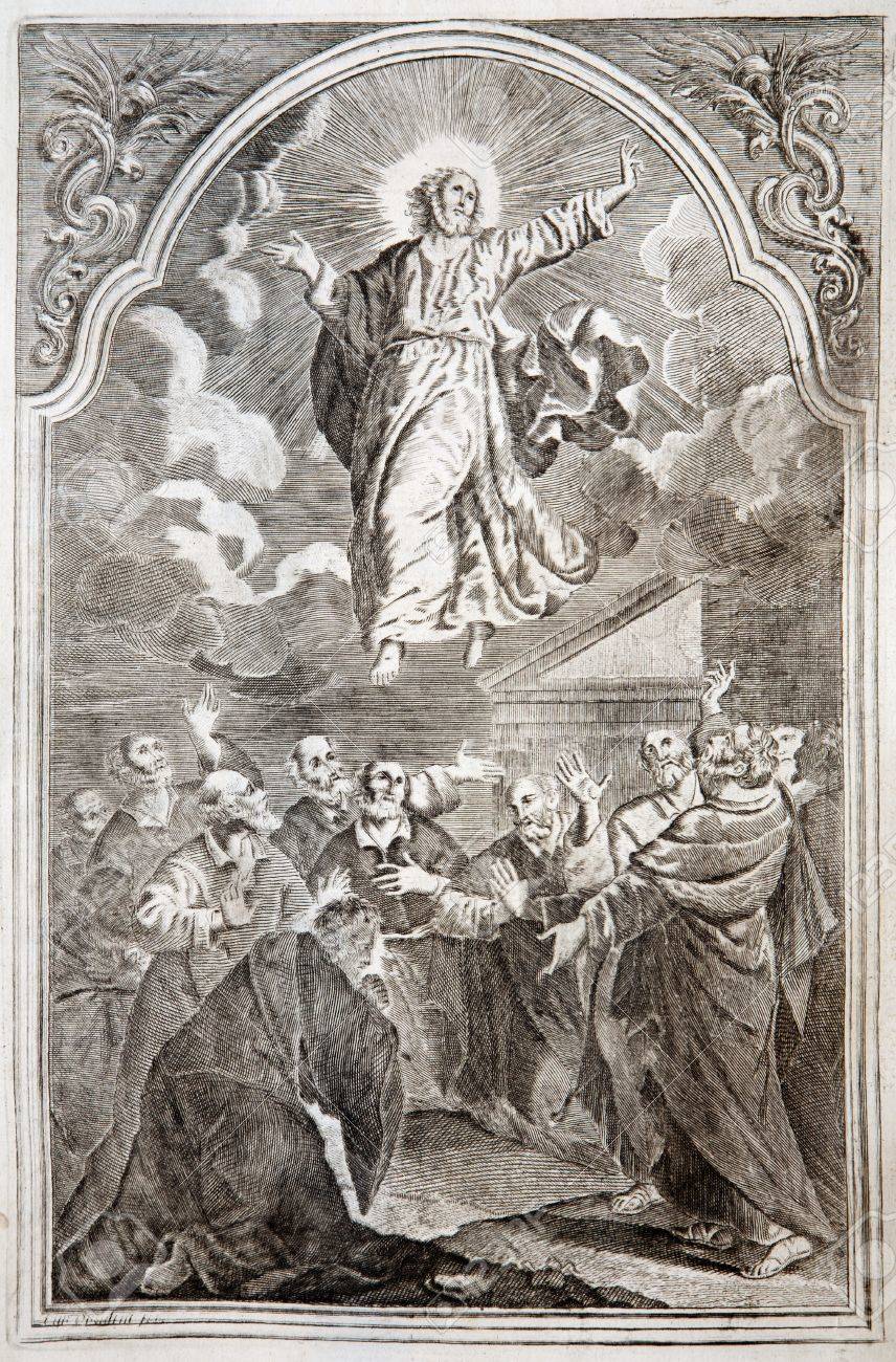 SLOVAKIA - 1727: Jesus ascension. Lithography print in Missale romanum published by Augustae Vindelicorum