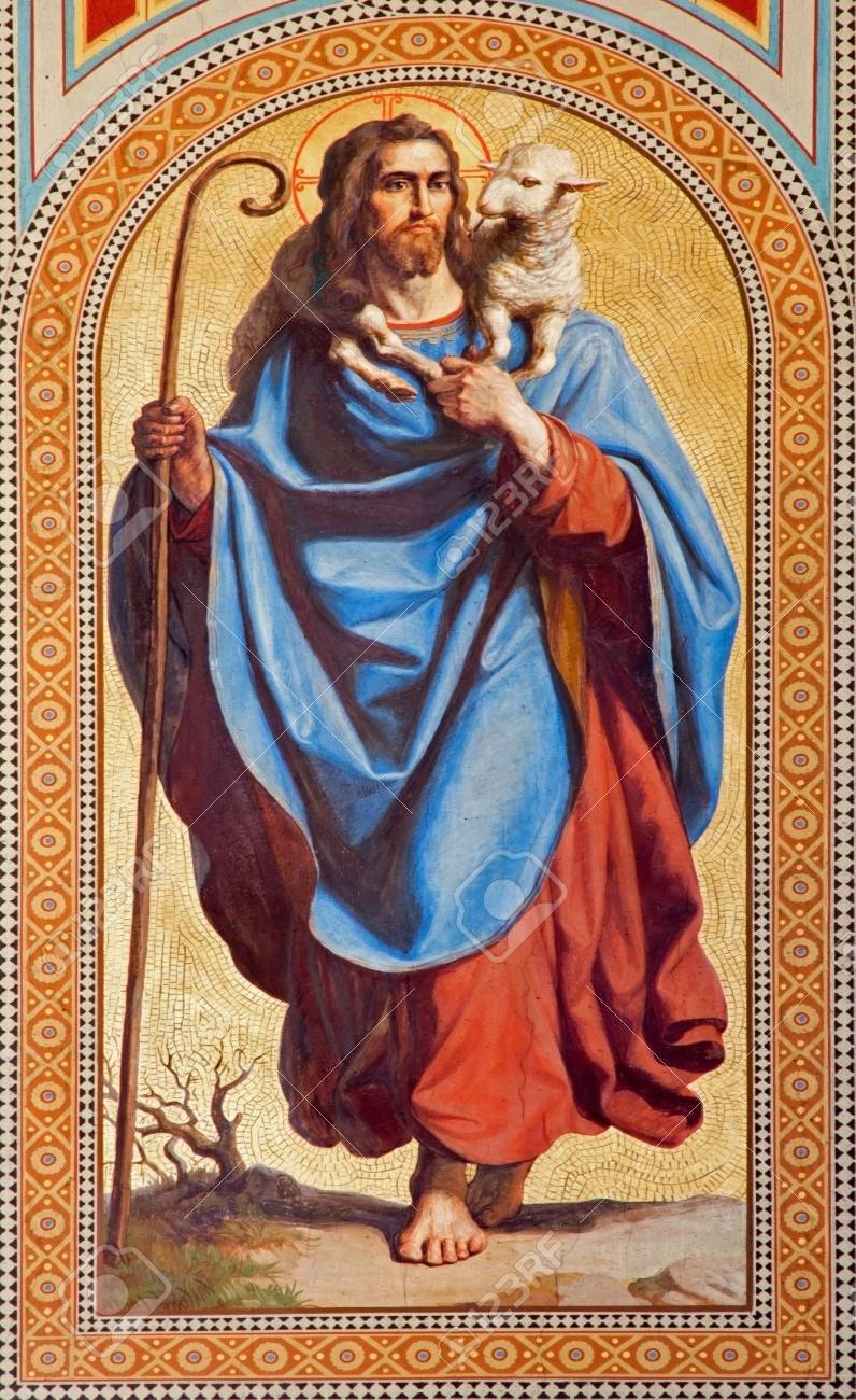 Vienna July 27 Fresco Of Jesus Christ As Good Shepherd By Stock Photo Picture And Royalty Free Image Image