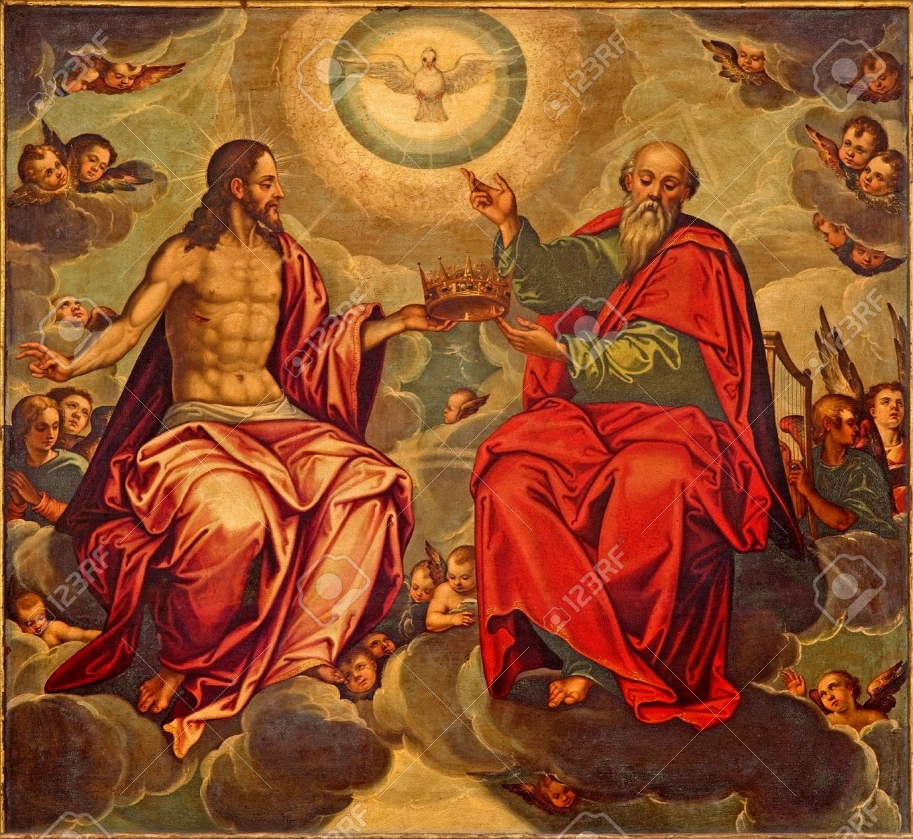 SEVILLE, SPAIN - OCTOBER 29, 2014: The Holy Trinity paint in church Iglesia de la Anunciacion by Marcelo Coffermans (1560) in renaissance style. - 35493595 SEVILLE, SPAIN - OCTOBER 29, 2014: The Holy Trinity paint in church Iglesia de la Anunciacion by Marcelo Coffermans (1560) in renaissance style. - 35493595