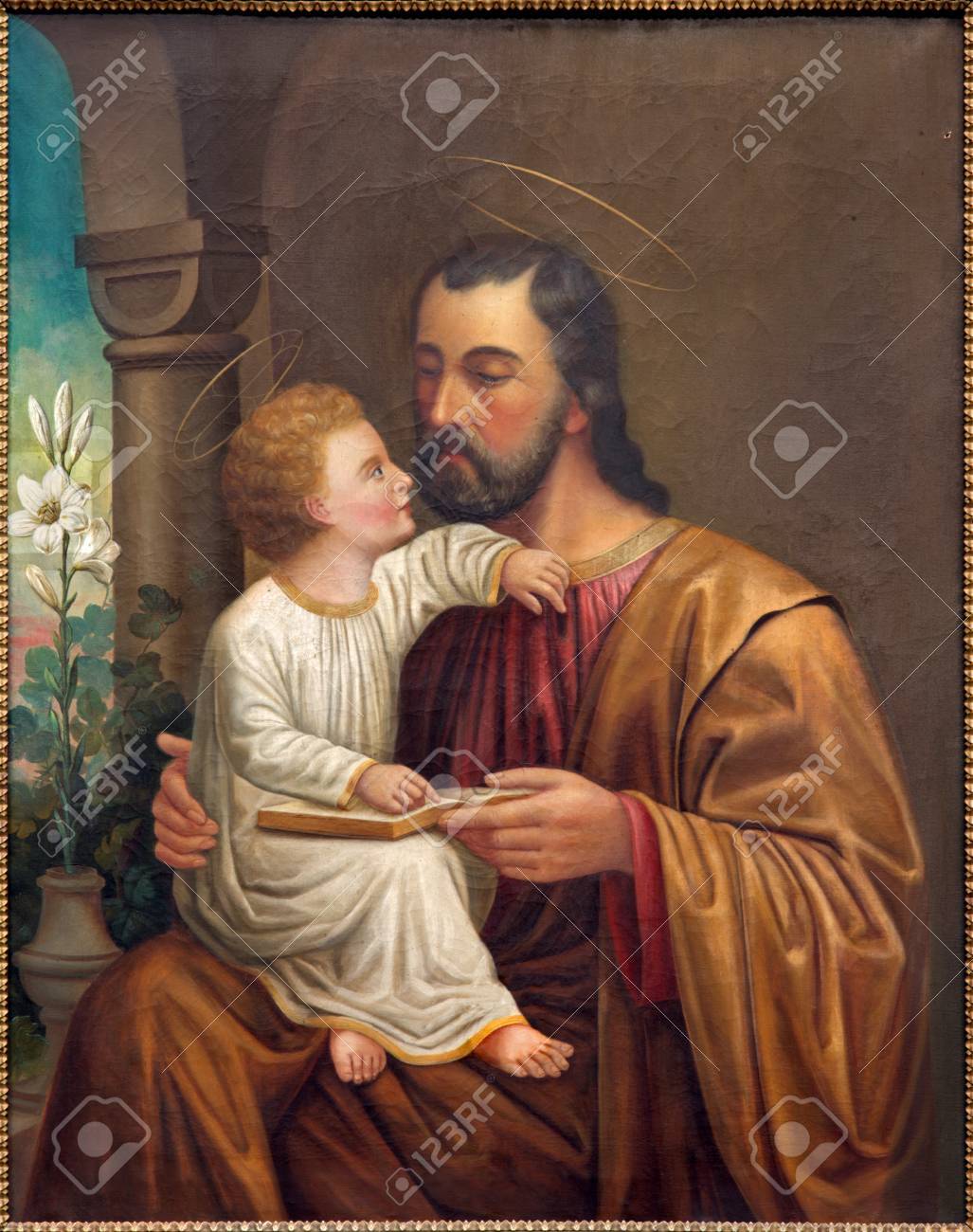 VIENNA, AUSTRIA - DECEMBER 17, 2014: The St. Joseph paint on the side altar of Salesianerkirche by unknown artist of 19. cent. - 35912110 VIENNA, AUSTRIA - DECEMBER 17, 2014: The St. Joseph paint on the side altar of Salesianerkirche by unknown artist of 19. cent. - 35912110