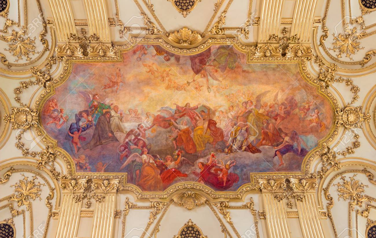 Turin Italy March 14 2017 The Baroque Ceiling Fresco Of