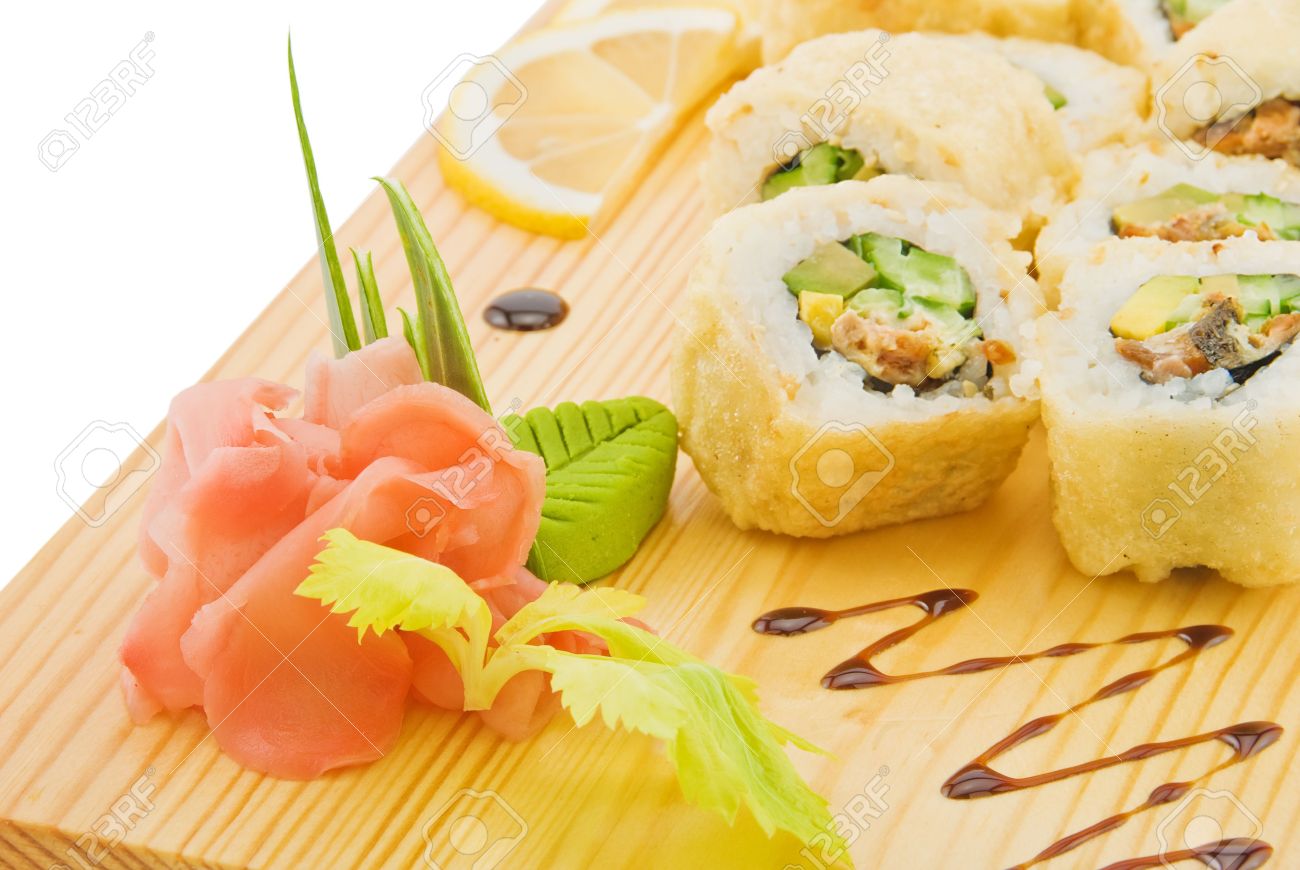 Decoration And Flavouring For Sushi On Wooden Plate Stock Photo Decoration And Flavouring For Sushi On Wooden Plate Stock Photo 6871266