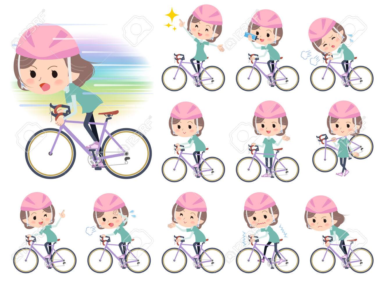 青緑色の様々 なポーズのセット着用中女性自転車乗って のイラスト素材 ベクタ Image 青緑色の様々 なポーズのセット着用中女性自転車乗って のイラスト素材 ベクタ Image