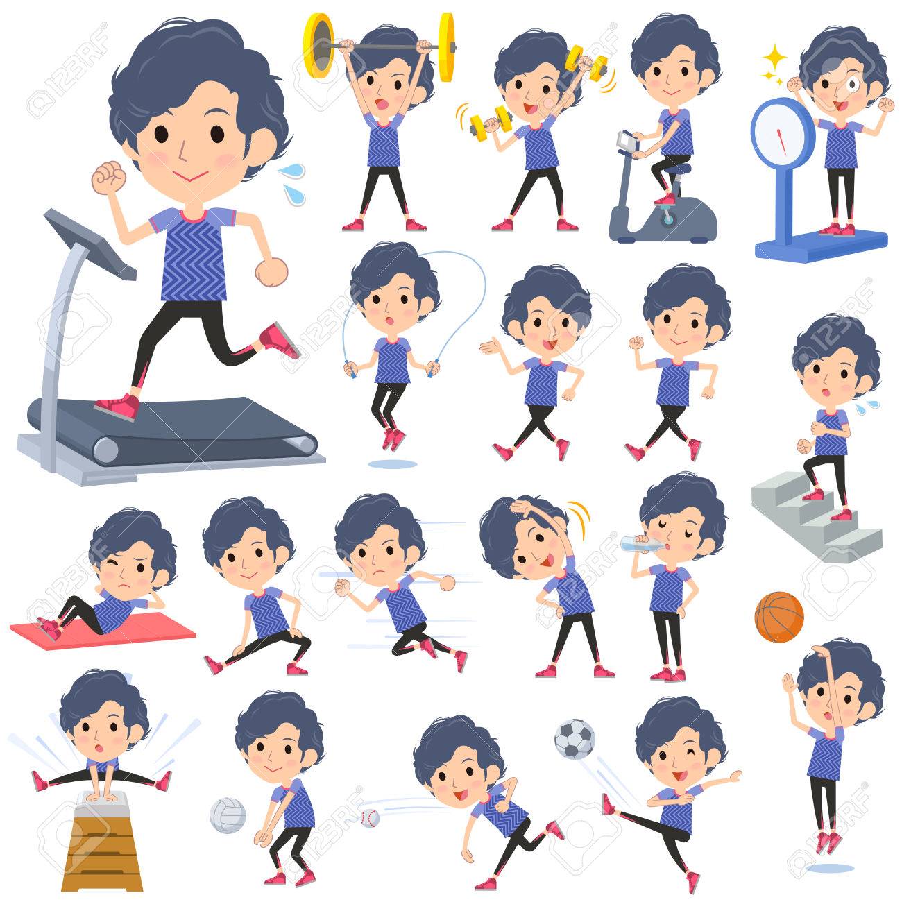 パターンの様々 なポーズのセットを着用する男性スポーツ 運動 のイラスト素材 ベクタ Image