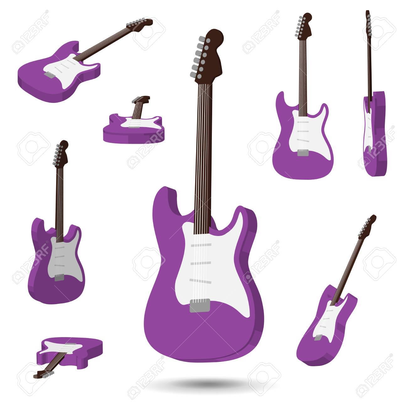 3 D 電気ギター ベクトル イラスト セットの様々 なポーズのセット のイラスト素材 ベクタ Image