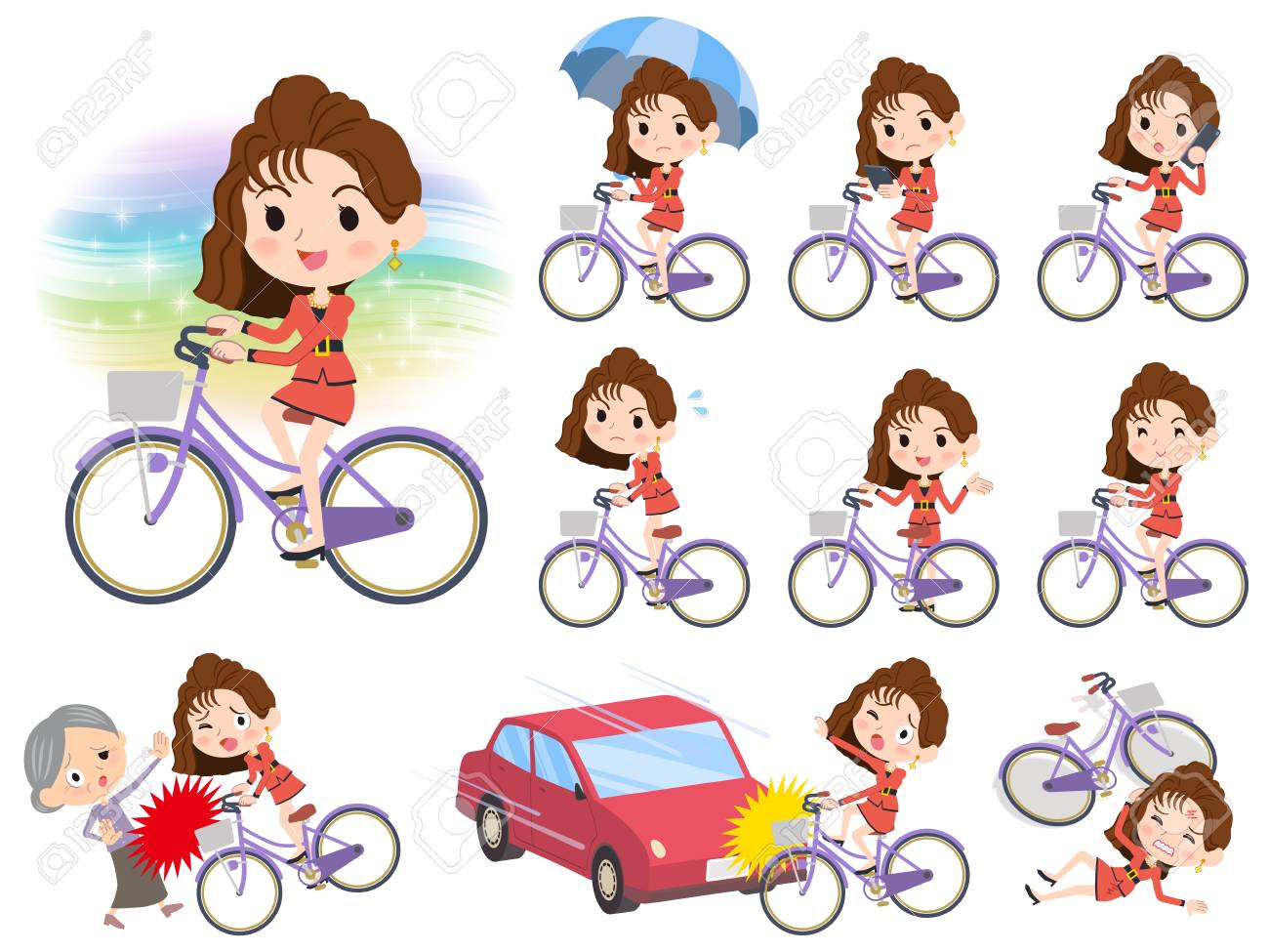 90年代のファッション女子街自転車ベクトルイラスト のイラスト素材 ベクタ Image