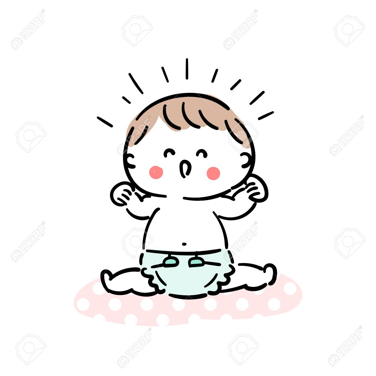 おむつで笑う赤ちゃんのイラスト素材 ベクタ Image 9414