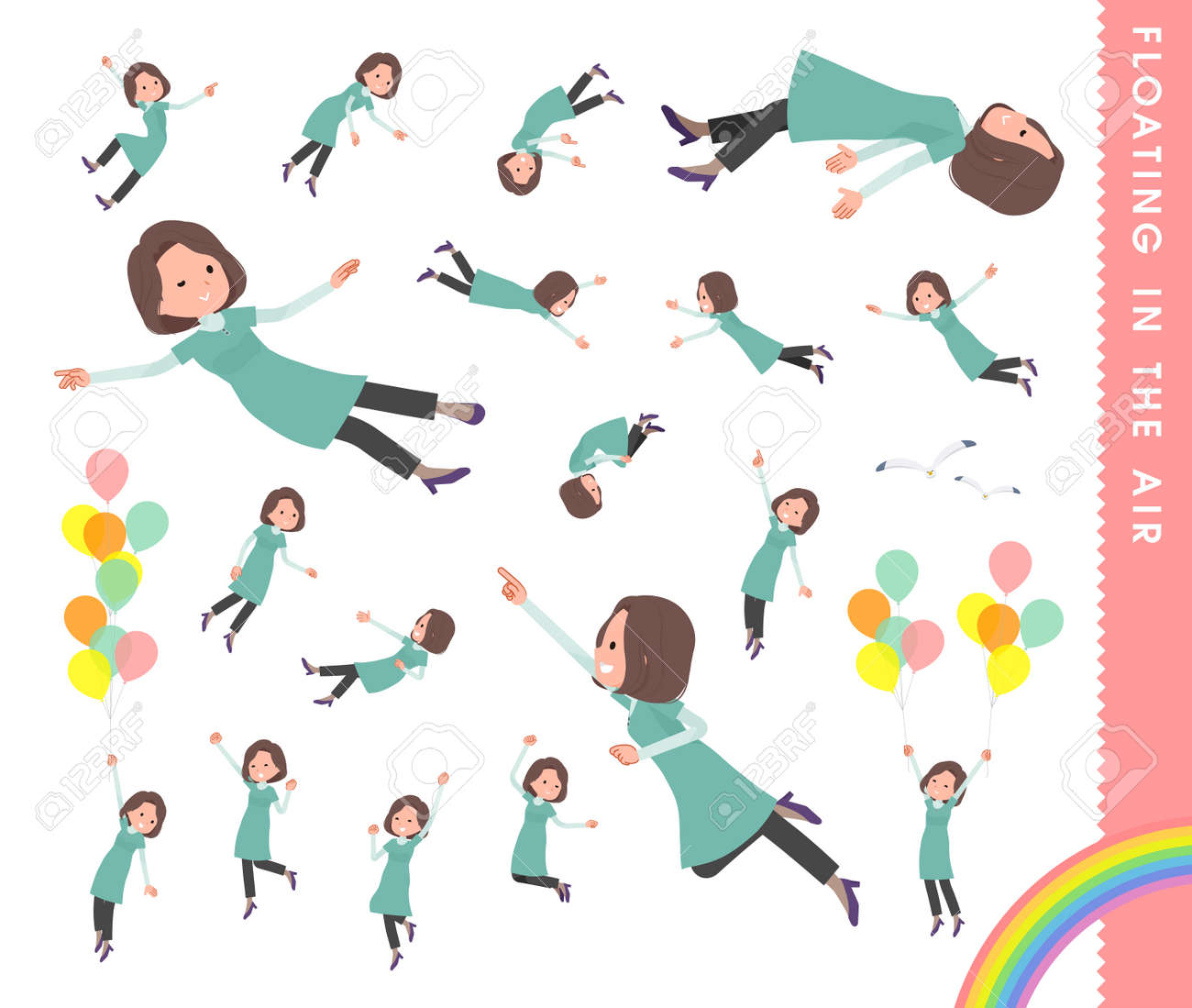 A set of middle-aged women in tunic floating in the air.It's vector art so easy to edit. - 168680177 A set of middle-aged women in tunic floating in the air.It's vector art so easy to edit. - 168680177