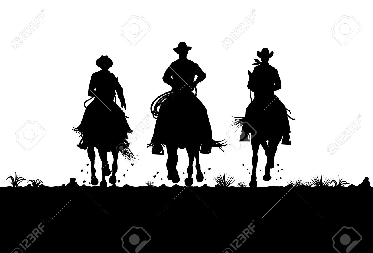 Silueta De Vaqueros Montar A Caballo, Vector Ilustraciones Svg, Vectoriales, Clip Art Vectorizado Libre De Derechos. Image 68300618.