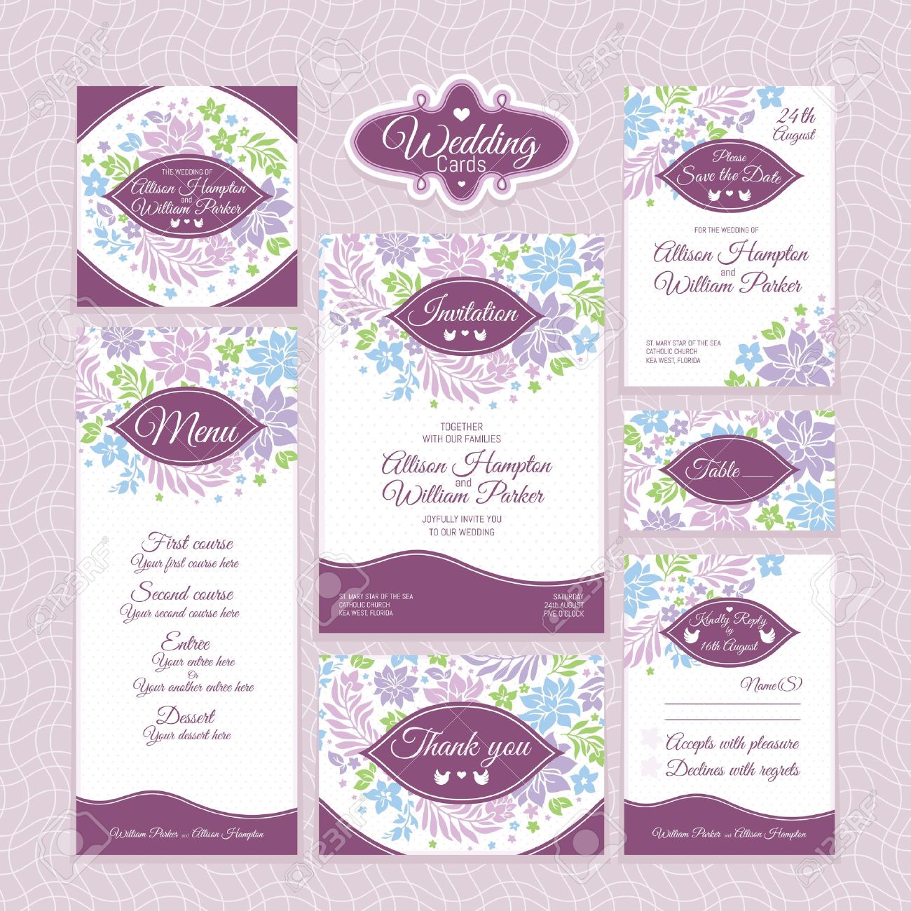 set of floral wedding cards wedding invitations thank you card rsvp cards for wedding invitations