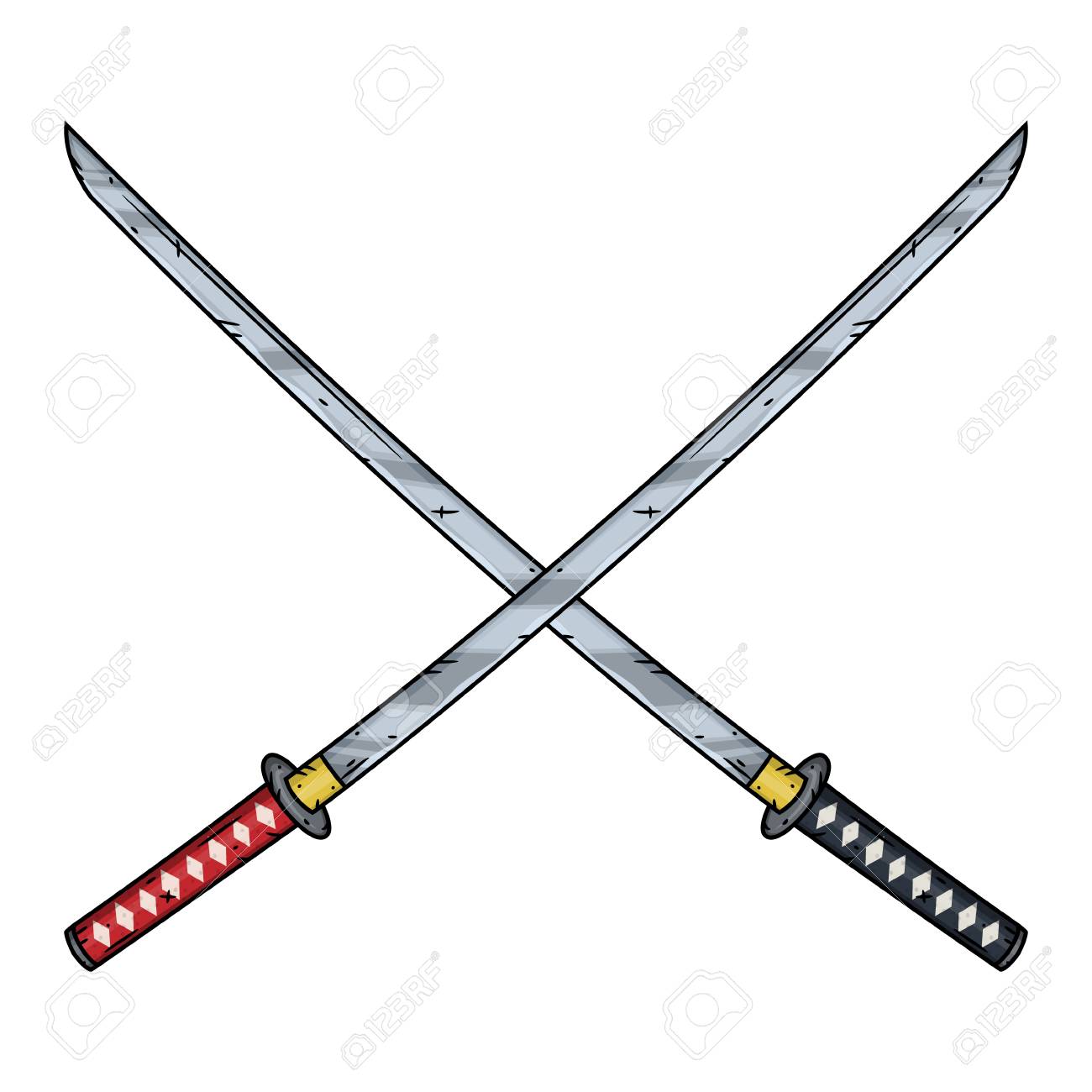 Dos Katanas Cruzadas, Ilustración Vectorial. Katanas De Dibujos Animados.  Ilustraciones Svg, Vectoriales, Clip Art Vectorizado Libre De Derechos.  Image 72895947.