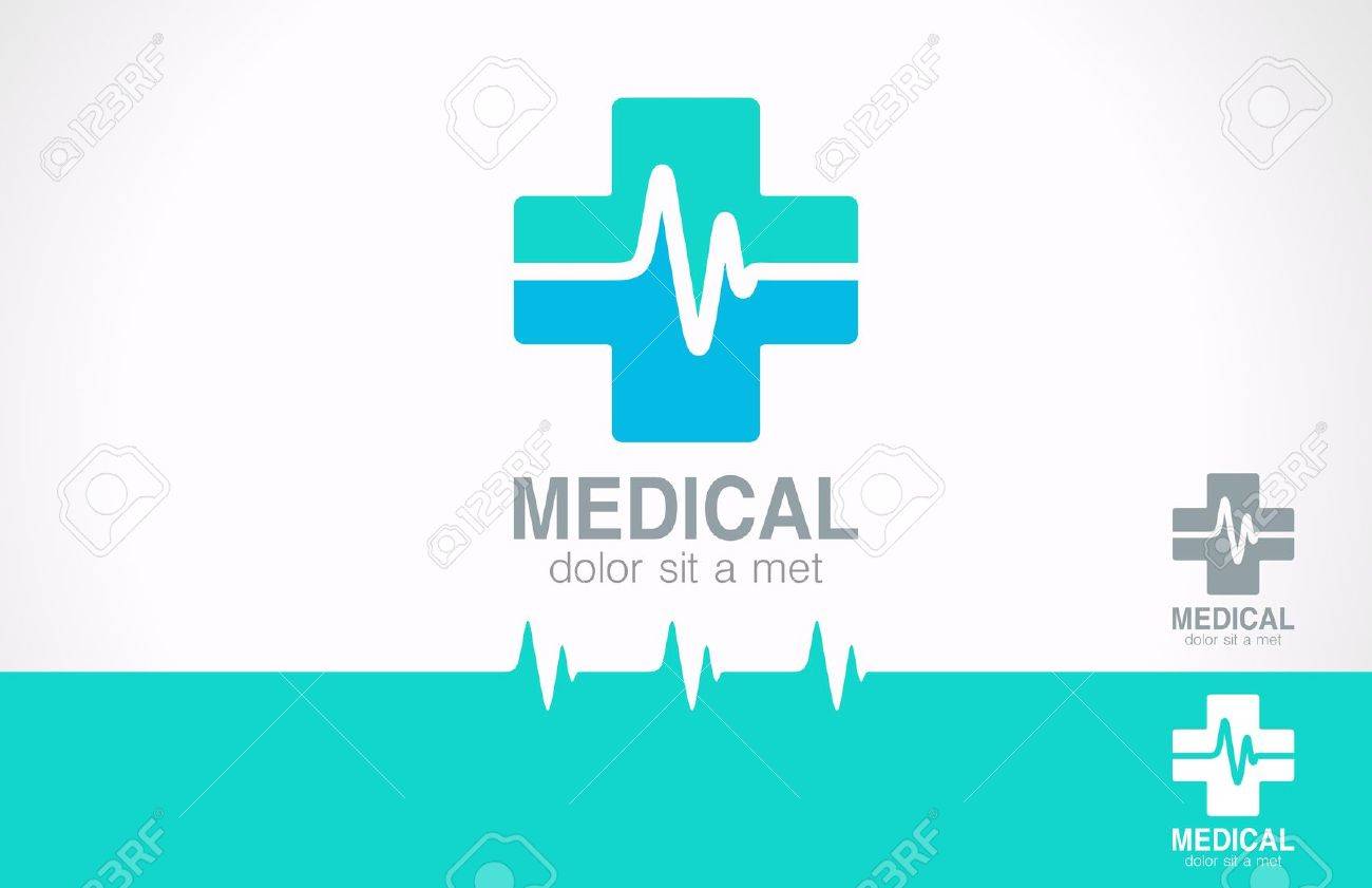 medical pharmacy design template medic cross icon with cardiogram