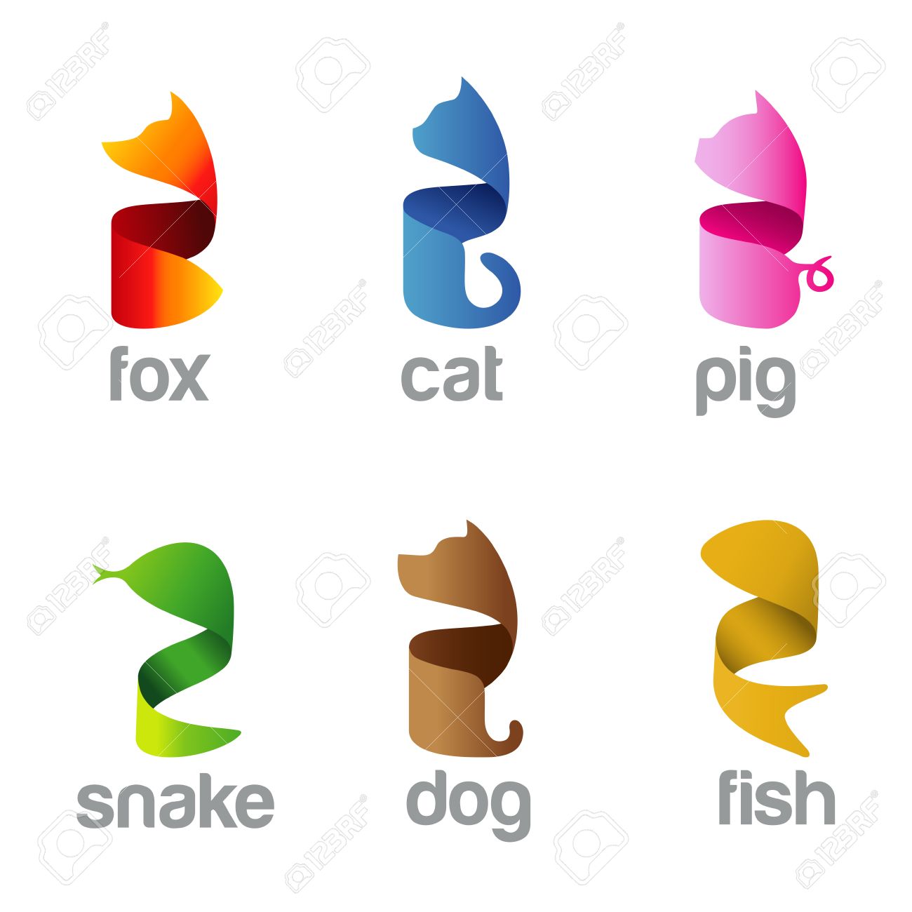 ribbon animals logo abstract design vector template fox cat