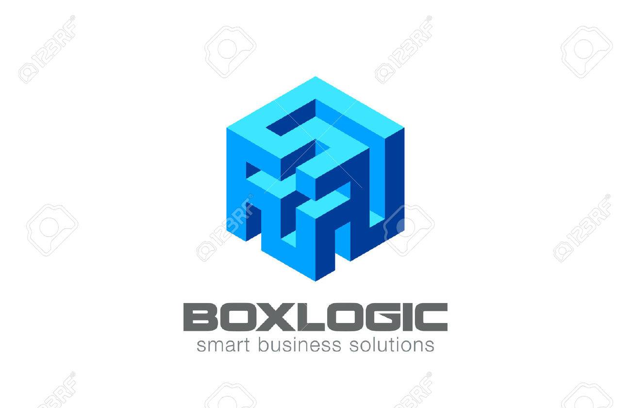 logic puzzle labyrinth box logo abstract design vector template
