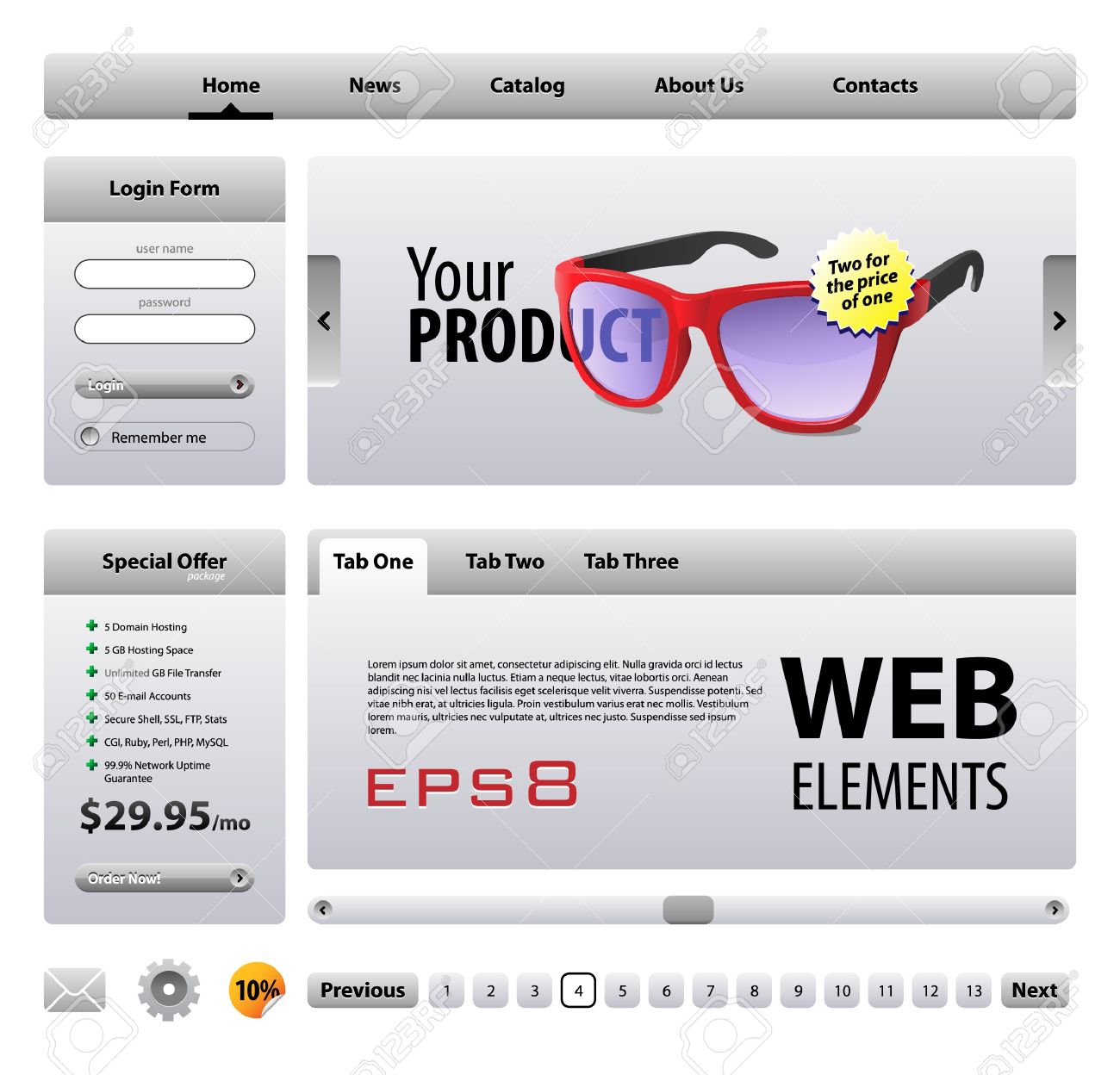 perfect web elements template design gray buttons form slider