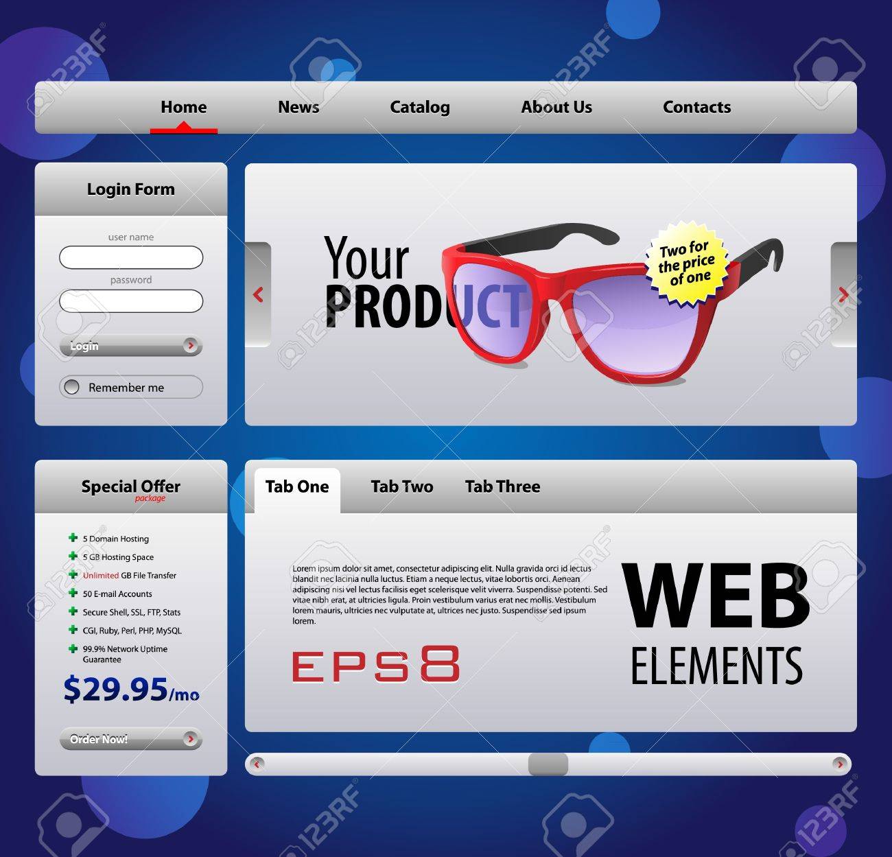 perfect web elements template design gray buttons form slider