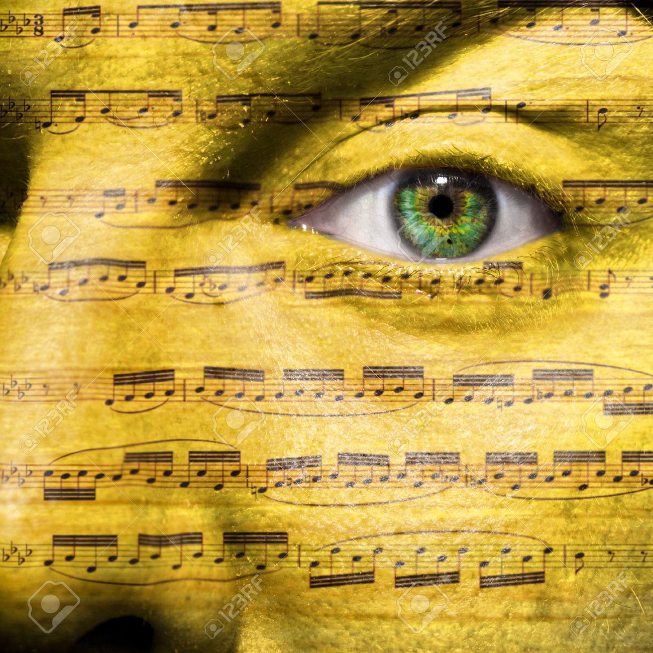 目を示すベートーベンのように音楽音楽の執着が付いた顔します の写真素材 画像素材 Image