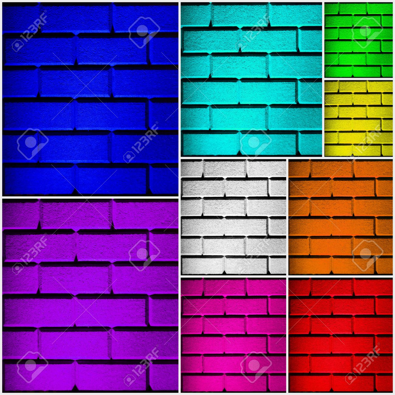 wall collage with 9 colored walls in different sizes and in all