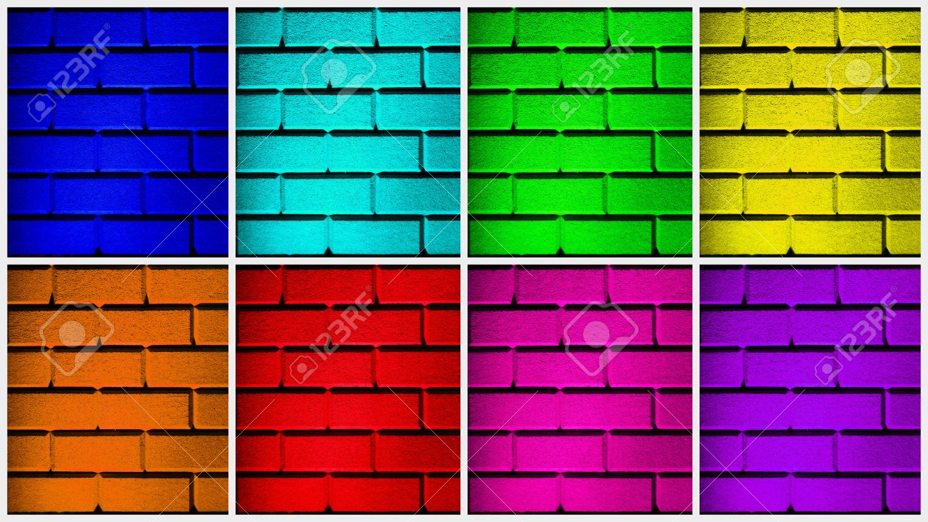wall collage with 8 colored walls in different sizes and in all