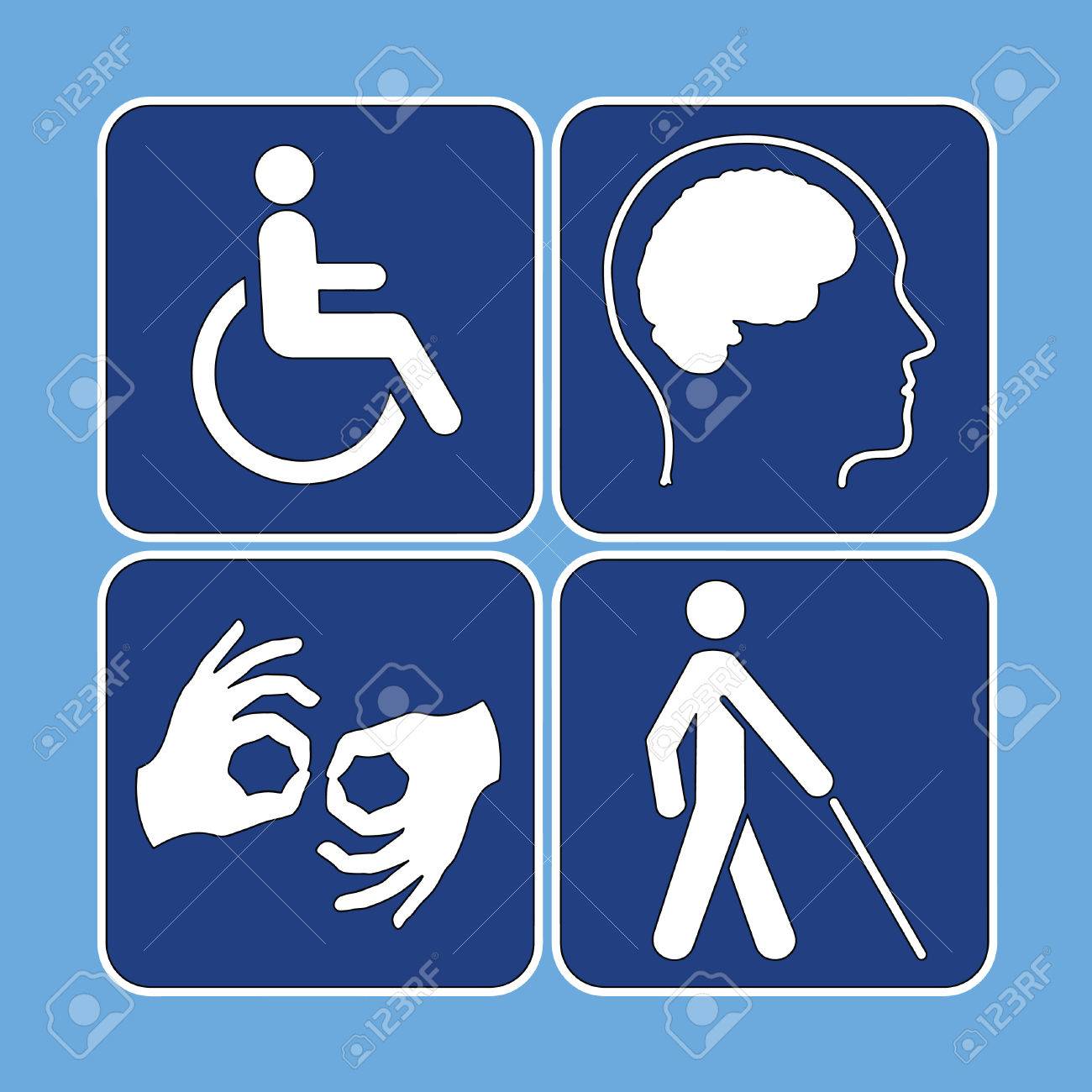 vector set of disability symbols in blue and white royalty free