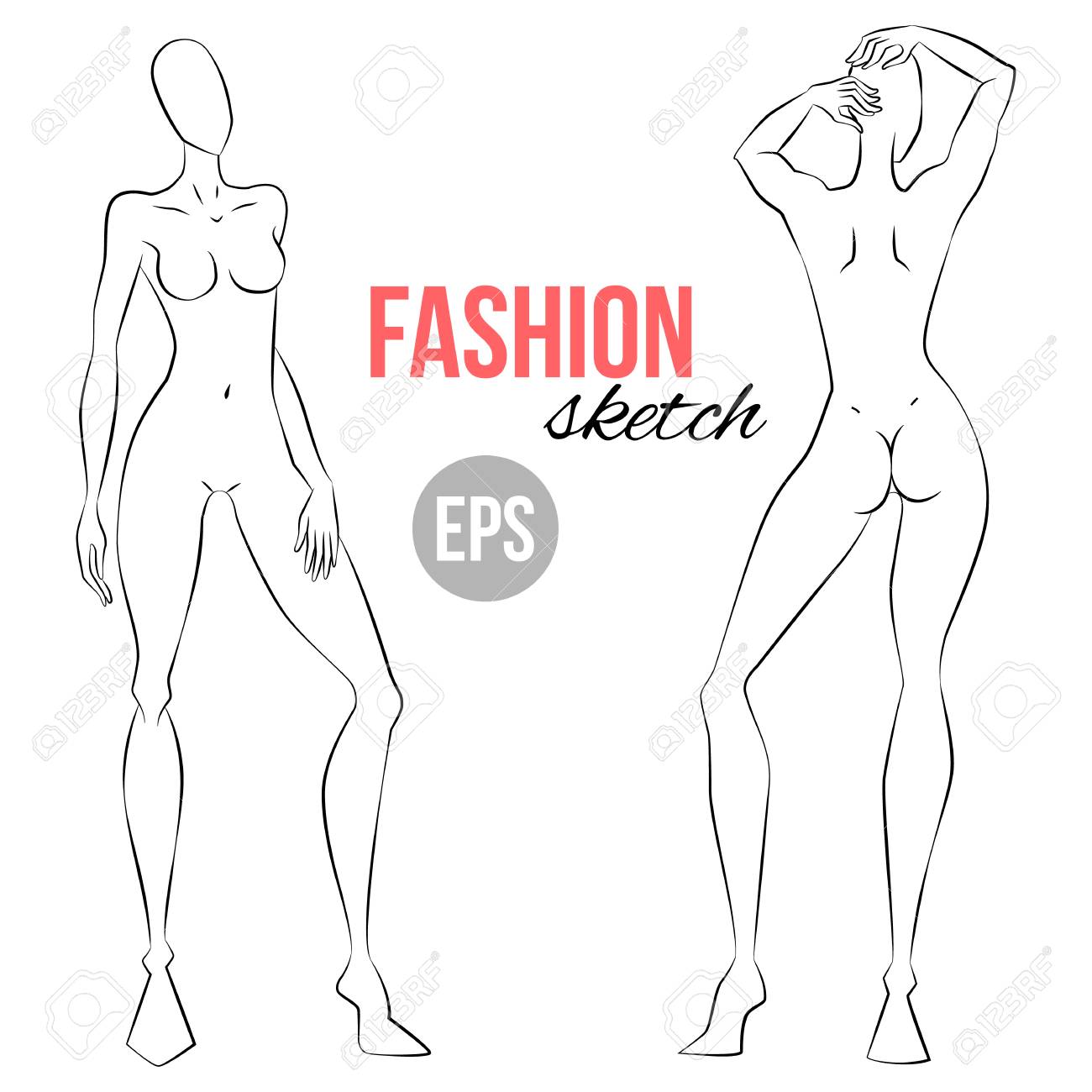 illustration of womens figure for designers of clothes outline outline of a girl template
