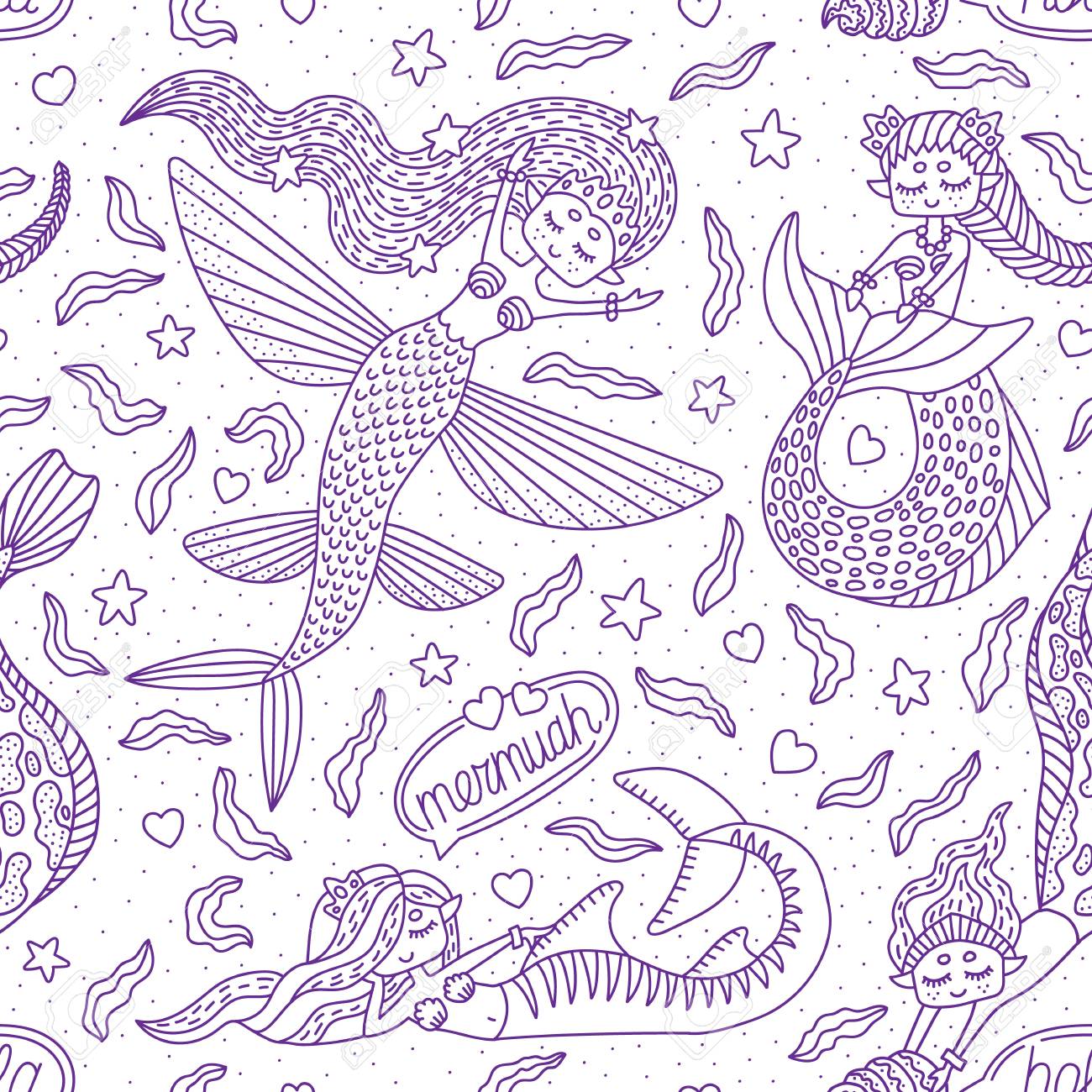 Cute Mermaids Nautical Wallpaper For Kid S Room Nautical Illustration Royalty Free Cliparts Vectors And Stock Illustration Image 117087500