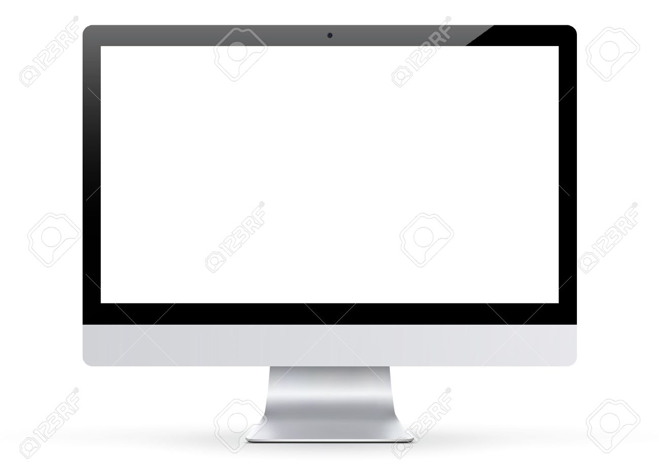 コンピューター モニター 空白の白表示と黒フレーム 滑らかな影と白い背景で隔離の液晶ワイド スクリーン 図解 の写真素材 画像素材 Image