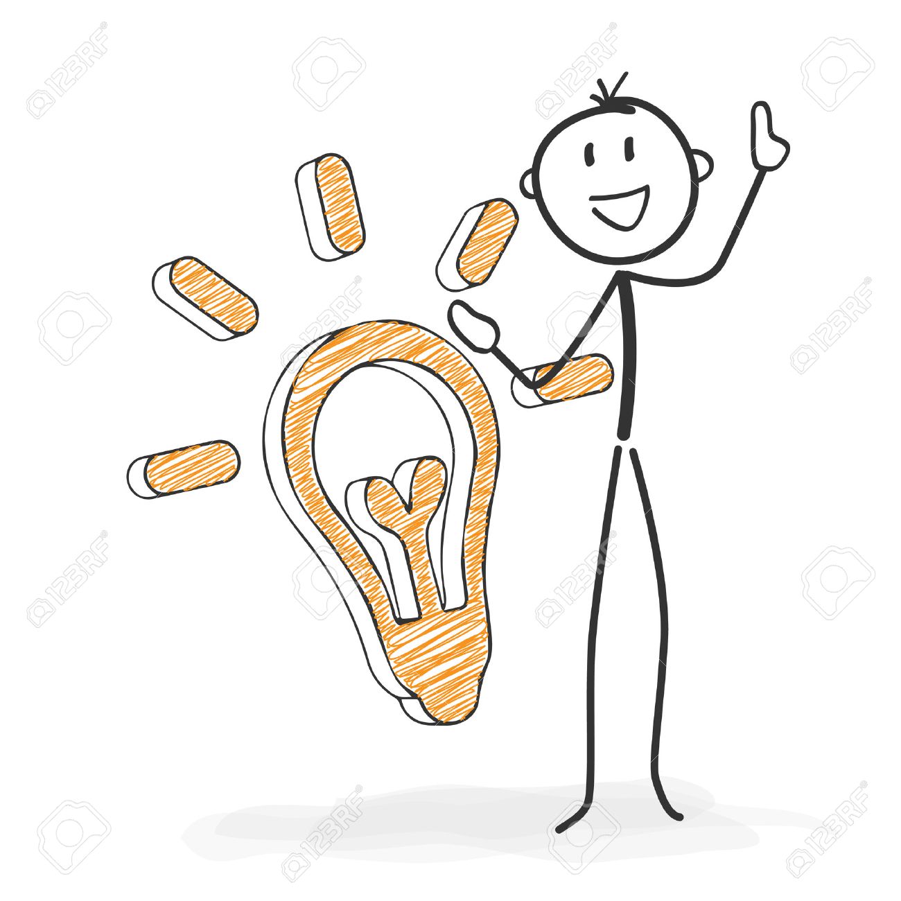 Stick Figure in Action - Stickman Has an Idea. Symbolic Light Bulb Icon. Stick Man Vector Drawing with White Background and Transparent, Abstract Three Colored Shadow on the Ground. - 46477418 Stick Figure in Action - Stickman Has an Idea. Symbolic Light Bulb Icon. Stick Man Vector Drawing with White Background and Transparent, Abstract Three Colored Shadow on the Ground. - 46477418