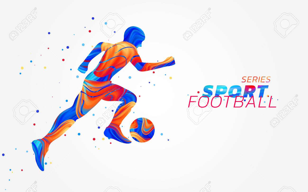 Vector football player with colorful spots isolated on white background. Liquid design with colored paintbrush. Soccer illustration with ball. Sports, athletics or competition theme. Winning concept. - 102792772 Vector football player with colorful spots isolated on white background. Liquid design with colored paintbrush. Soccer illustration with ball. Sports, athletics or competition theme. Winning concept. - 102792772