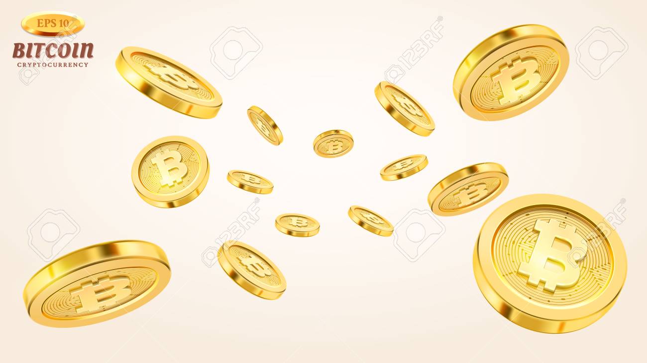Cryptocurrency concept or electronic payments. Vector technology 3d illustration. Realistic gold coins explosion or splash on white background. Rain of golden bitcoins. Falling or flying money. - 107315309 Cryptocurrency concept or electronic payments. Vector technology 3d illustration. Realistic gold coins explosion or splash on white background. Rain of golden bitcoins. Falling or flying money. - 107315309