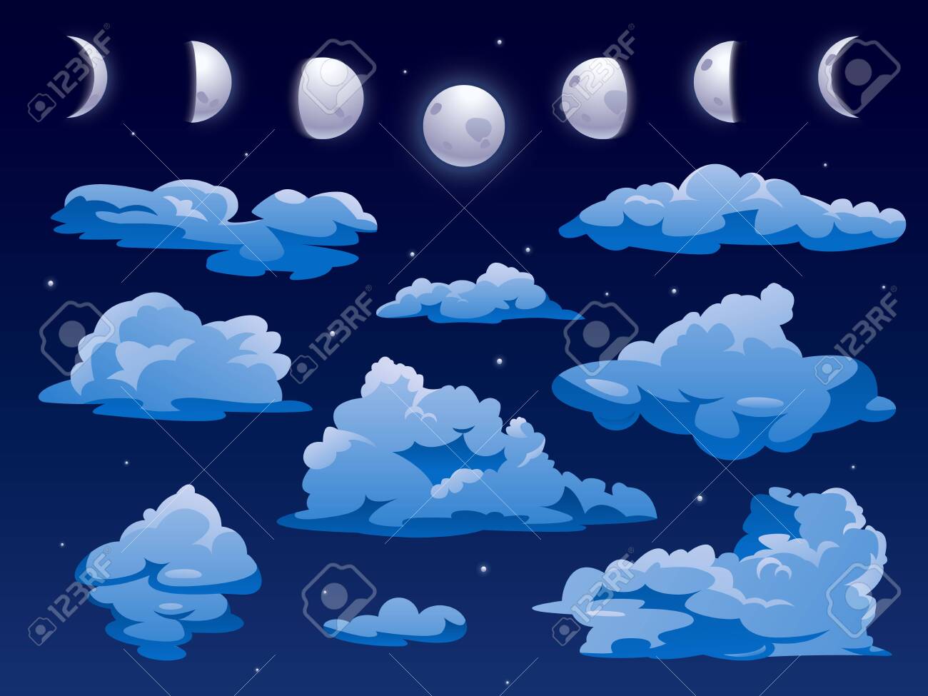 Clouds And Moon Ins Nigh Sky Vector Cartoon Background Night Royalty Free Cliparts Vectors And Stock Illustration Image