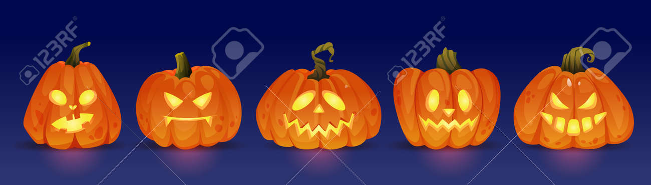 Good and evil glowing halloween pumpkin characters, haunting jack o lanterns with light. Trick or treat, autumn holiday celebration. Seasonal events and fun. Realistic cartoon character vector - 171582166 Good and evil glowing halloween pumpkin characters, haunting jack o lanterns with light. Trick or treat, autumn holiday celebration. Seasonal events and fun. Realistic cartoon character vector - 171582166