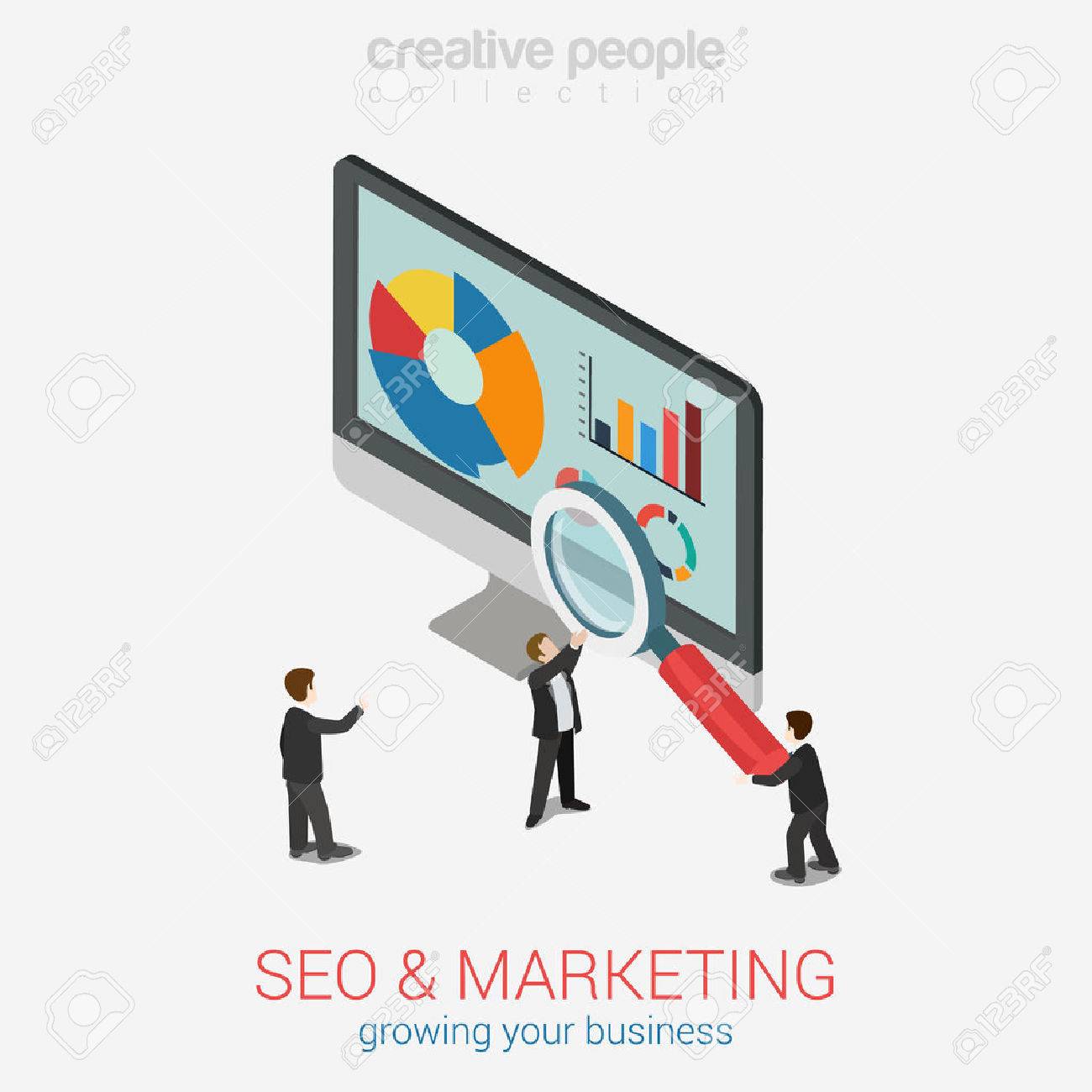 seo marketing website analytics report flat 3d web isometric