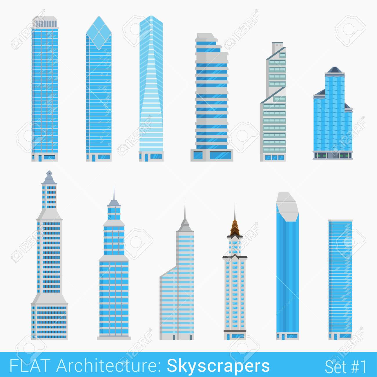 Flat Style Modern Buildings Skyscrapers Set City Design Elements Royalty Free Cliparts Vectors And Stock Illustration Image 48578920