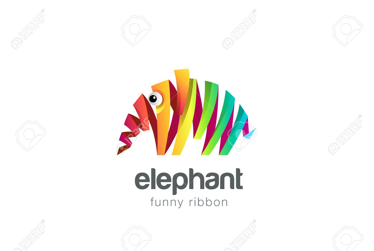 Funny Colorful Ribbon Abstract Elephant Logo Design Vector