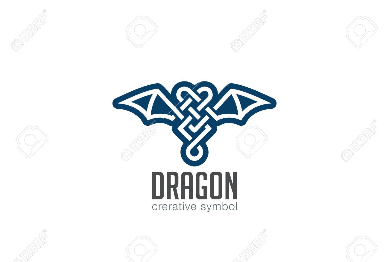 dragon logo design vector template celtic style wings logotype