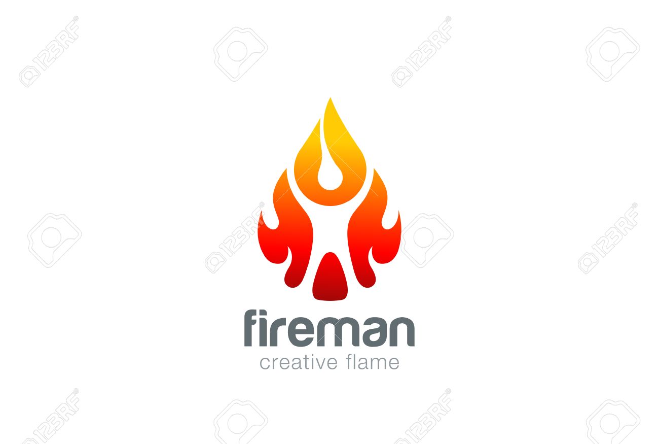 abstract man in fire flame drop logo design vector template liquid