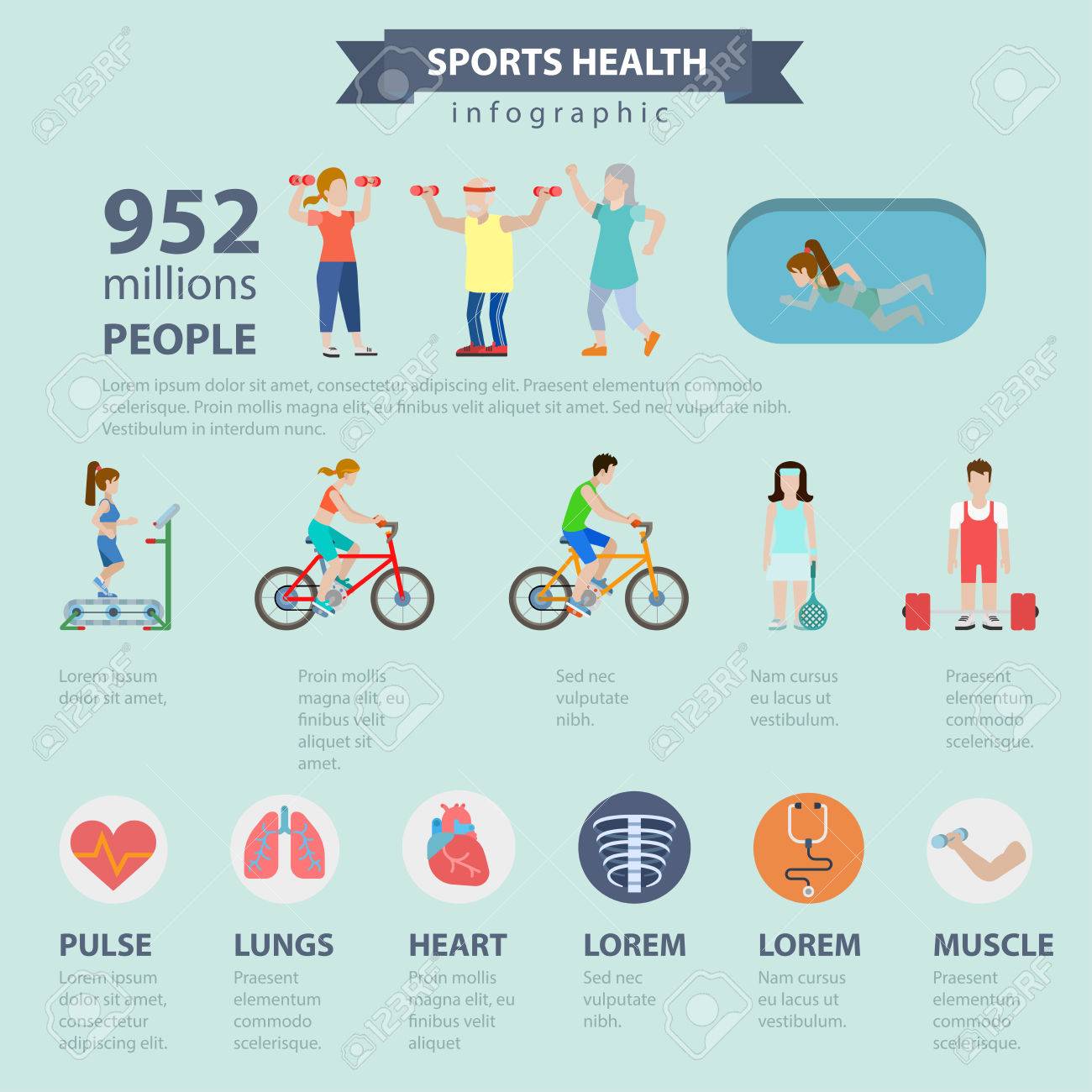 flat style thematic sports health infographics concept healthy