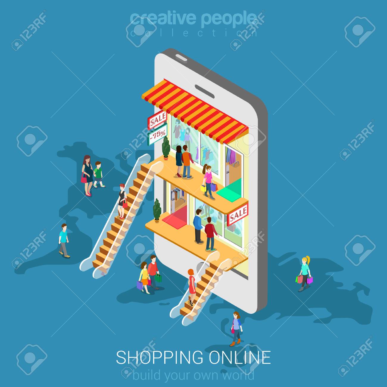 Mobile Shopping E Commerce Online Store Flat 3d Web Isometric