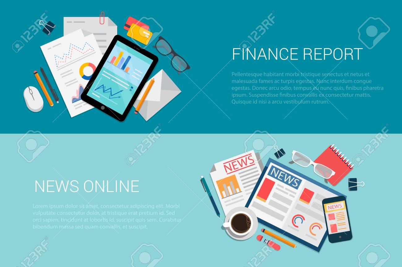 flat style set of web infographics banners icon collage finance