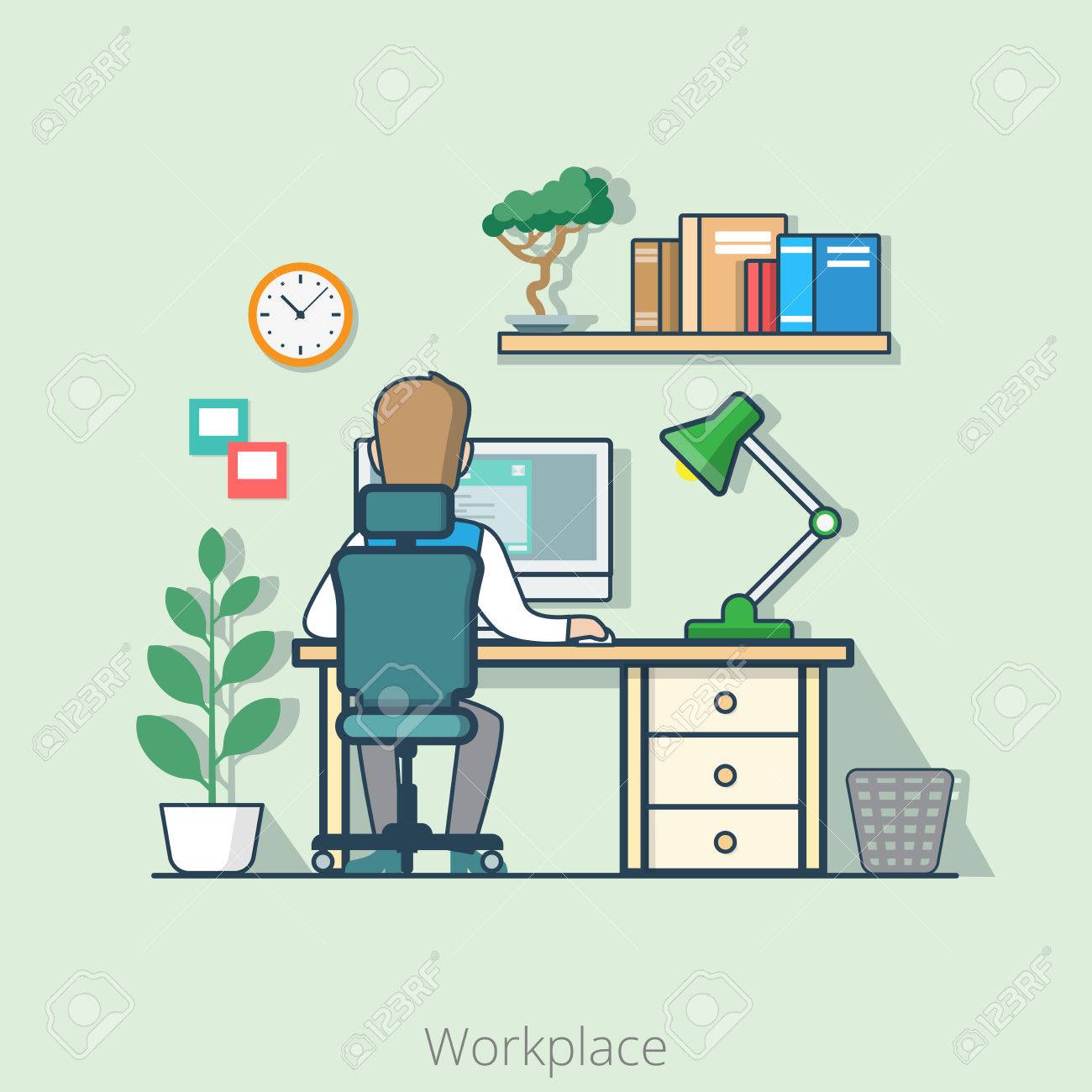 Linear Flat Line Art Style Business Workplace Office Interior - 1300x1300 - jpeg Business Workplace