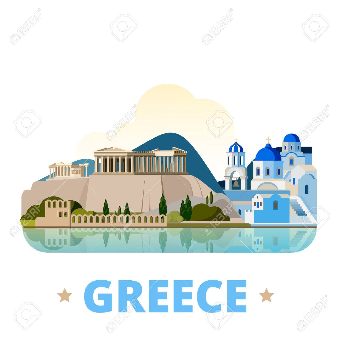 Greece country design template. Flat cartoon style historic sight showplace web vector illustration. World vacation travel Europe European collection. Santorini Aegean Sea Islands Acropolis of Athens - 58835946 Greece country design template. Flat cartoon style historic sight showplace web vector illustration. World vacation travel Europe European collection. Santorini Aegean Sea Islands Acropolis of Athens - 58835946