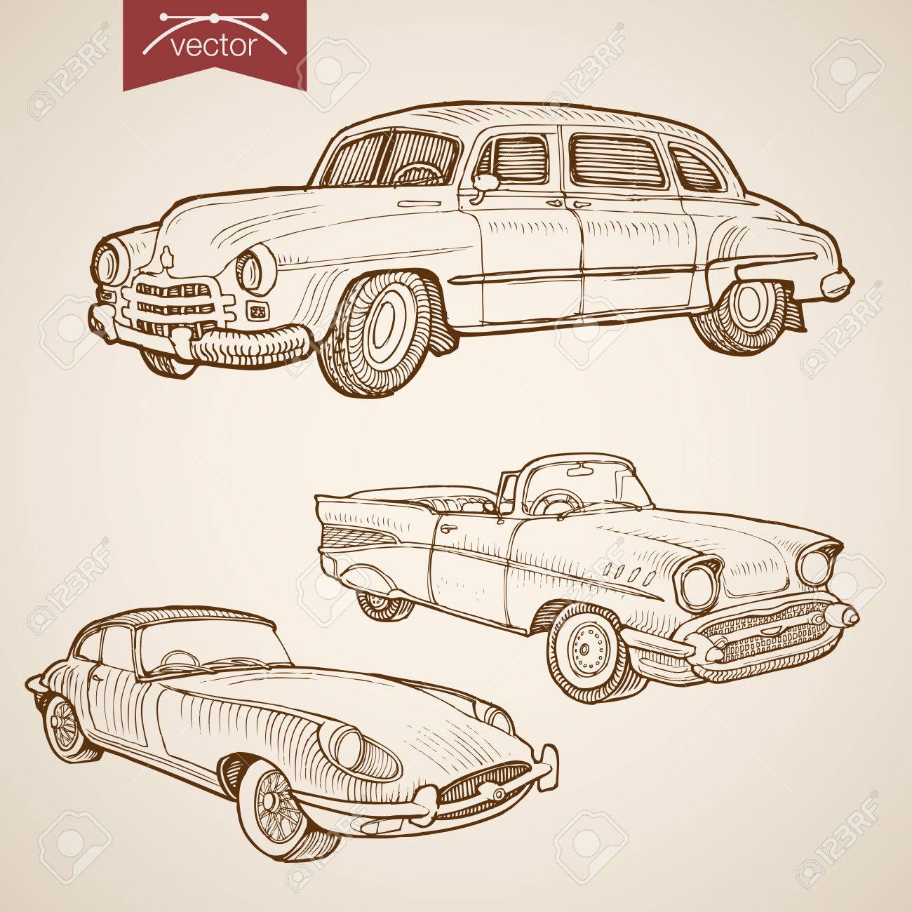 Engraving vintage hand drawn vector retro car collection. Pencil Sketch wheeled transport illustration. - 60587769 Engraving vintage hand drawn vector retro car collection. Pencil Sketch wheeled transport illustration. - 60587769