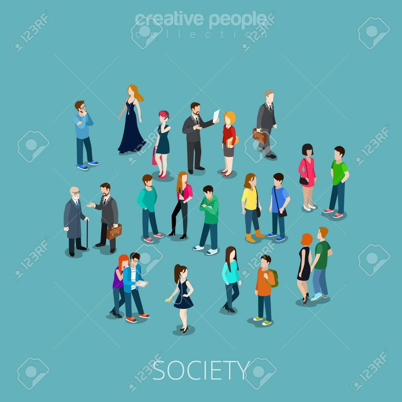 フラット群衆等尺性ベクトル イラストです 異なる十代の若者や大人に立って 話 電話をかける 音楽を聴きます 社会のメンバー 3 D アイソ メトリック図法の概念 のイラスト素材 ベクタ Image 63734026