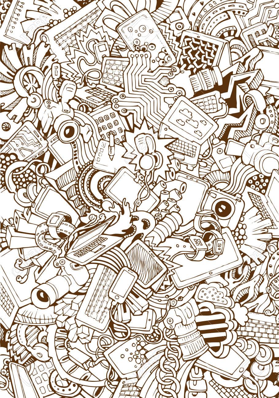 Engraving Vintage Hand Drawn Vector Devices And Accessories Doodle