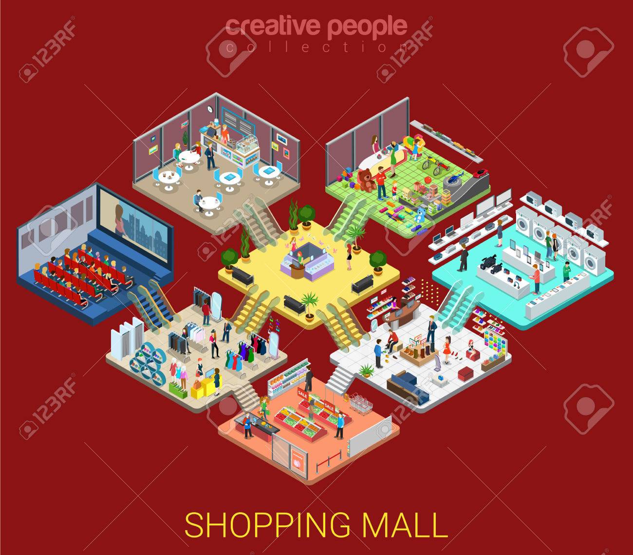 Flat isometric Shopping mall interior illustration. - 65793264 Flat isometric Shopping mall interior illustration. - 65793264