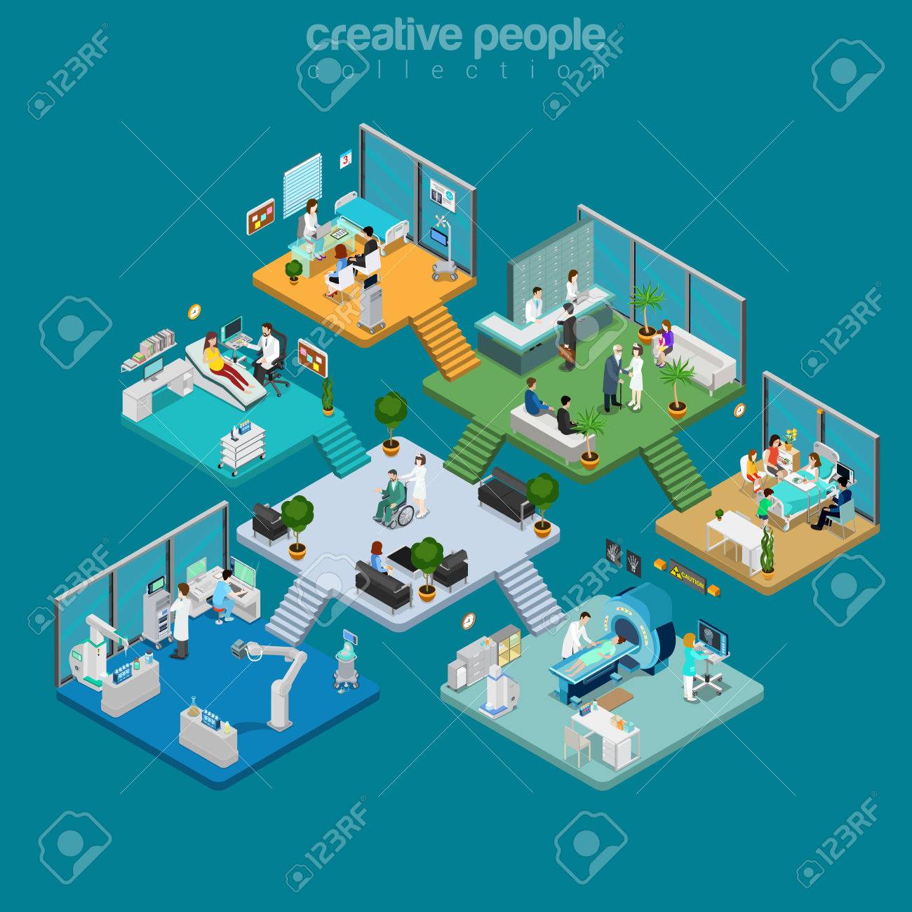 Flat isometric Medical centre interior vector illustration. Healthcare infographics template. 3d isometry Health care concept. Equipment, doctors, nurses, patients characters. - 69427226 Flat isometric Medical centre interior vector illustration. Healthcare infographics template. 3d isometry Health care concept. Equipment, doctors, nurses, patients characters. - 69427226