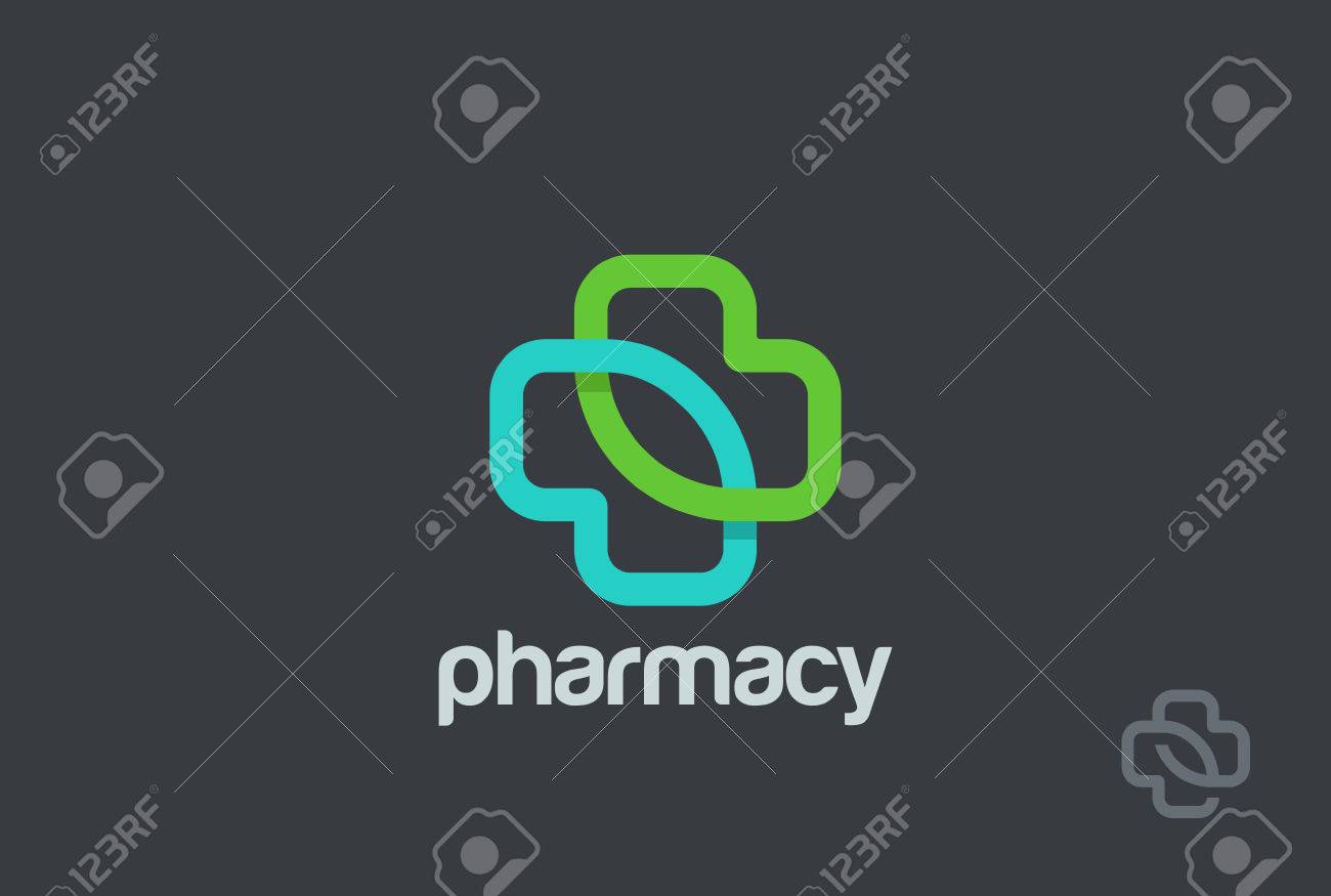 pharmacy logo eco green cross design vector template clinic