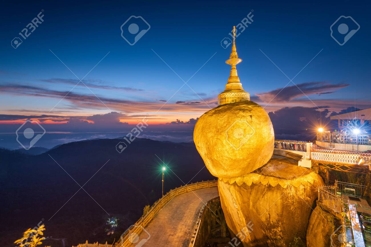 Golden Rock Of Mt Kyaiktiyo Myanmar During A Hazy Sunset Stock Photo Picture And Royalty Free Image Image