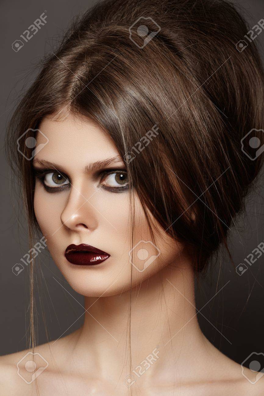 Fashion Model With Tousled Hair Make Up Portrait Of Young Fashion